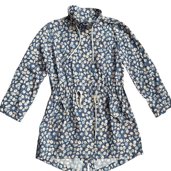Madewell Preppy Ruffle-Neck Anorak Raincoat French Floral Blue Moon Size Smalll - Picture 8 of 14